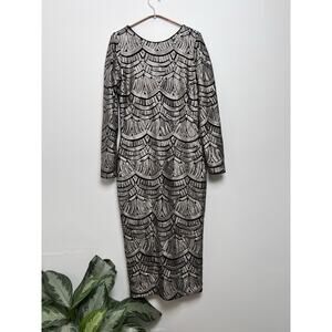 Dress the Population Black and White Patterned Midi Dress